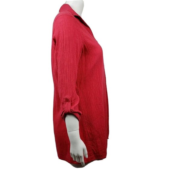 Croft & Barrow Top Womens Size S Small Solid All Pink 3/4 Sleeve Collared - Picture 4 of 7